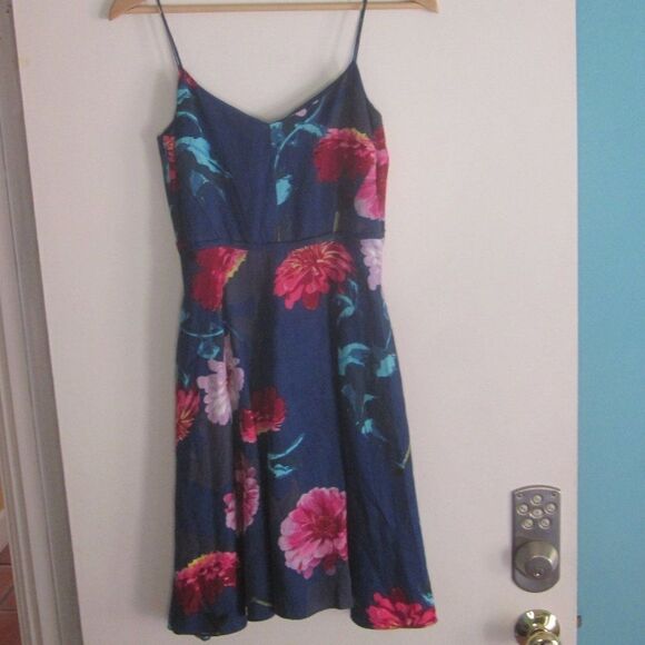 Banana Republic Womens Size XS Strappy Blue Nylon Linen Floral Dress Rear Zipper - Picture 6 of 12